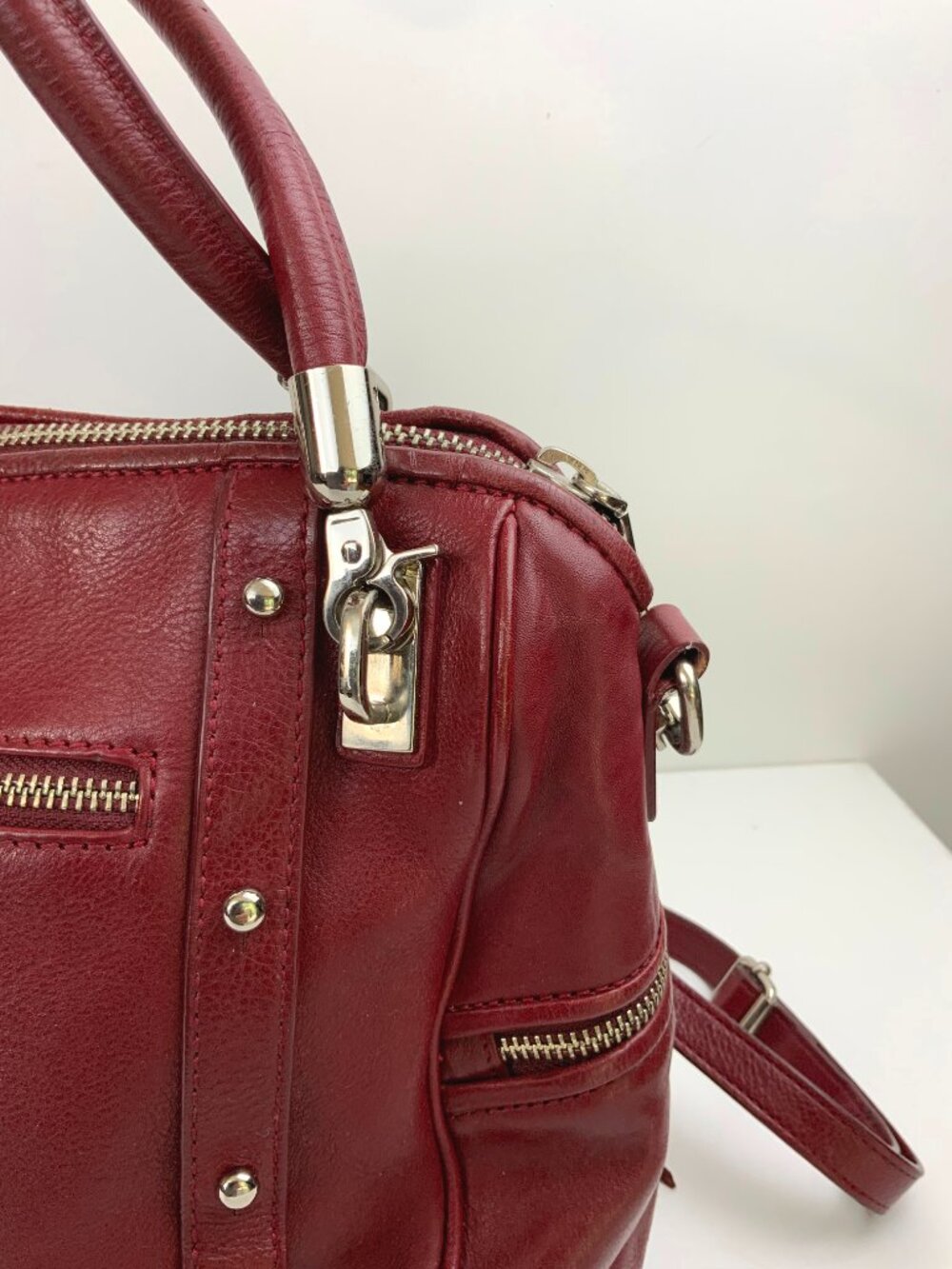 Rebecca Minkoff Burgundy Leather Cupid Satchel Bag Purse Crossbody - Picture 2 of 16